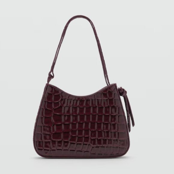 Mango Burgundy Croc-Embossed Mini Bag - Picture 5 of 12